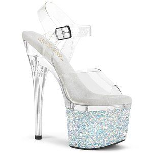 🔥NIB PLEASER ESTEEM 708LG White Blue Glitter Platform Heels, Size 6
